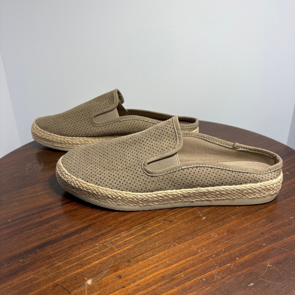 Esprit Mules Womens Size 8.5 Tan Slip On Espadrille Perforated Jute Trim Casual